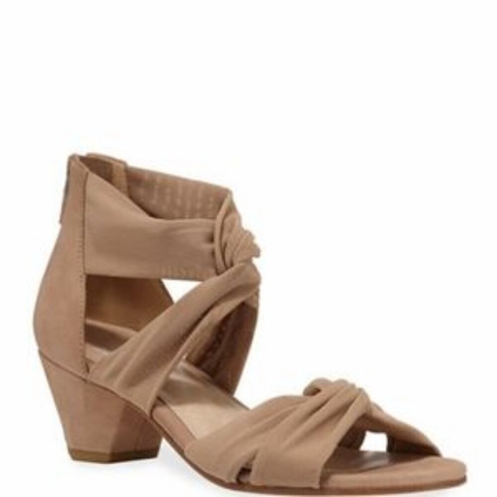 Eileen Fisher Joy Knotted Beige Suede Wrap‎ Heel Sandals